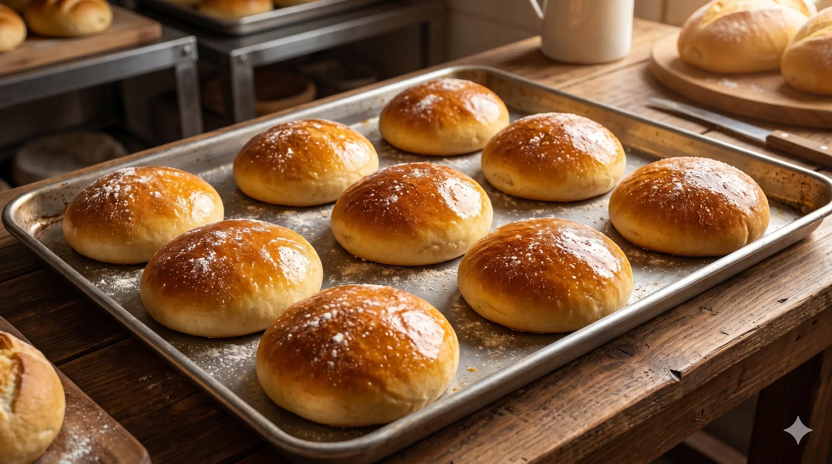 Pan de tunja venezolano: pequeño, brillante, hojaldrado, recién horneado sobre una bandeja
