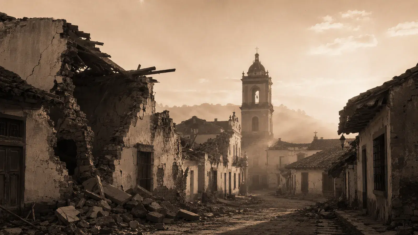 Historic image of the center of El Tocuyo after the August 3, 1950 earthquake